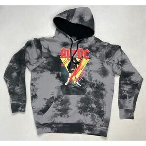 ACDC Graphic Pullover Hoodie Men Medium Gray Black Tie Dye AC/DC